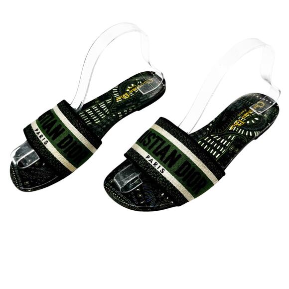 Christian Dior Dway Animals Print Embroidered Slides Green Black 38.5 Sandals - Picture 3 of 12